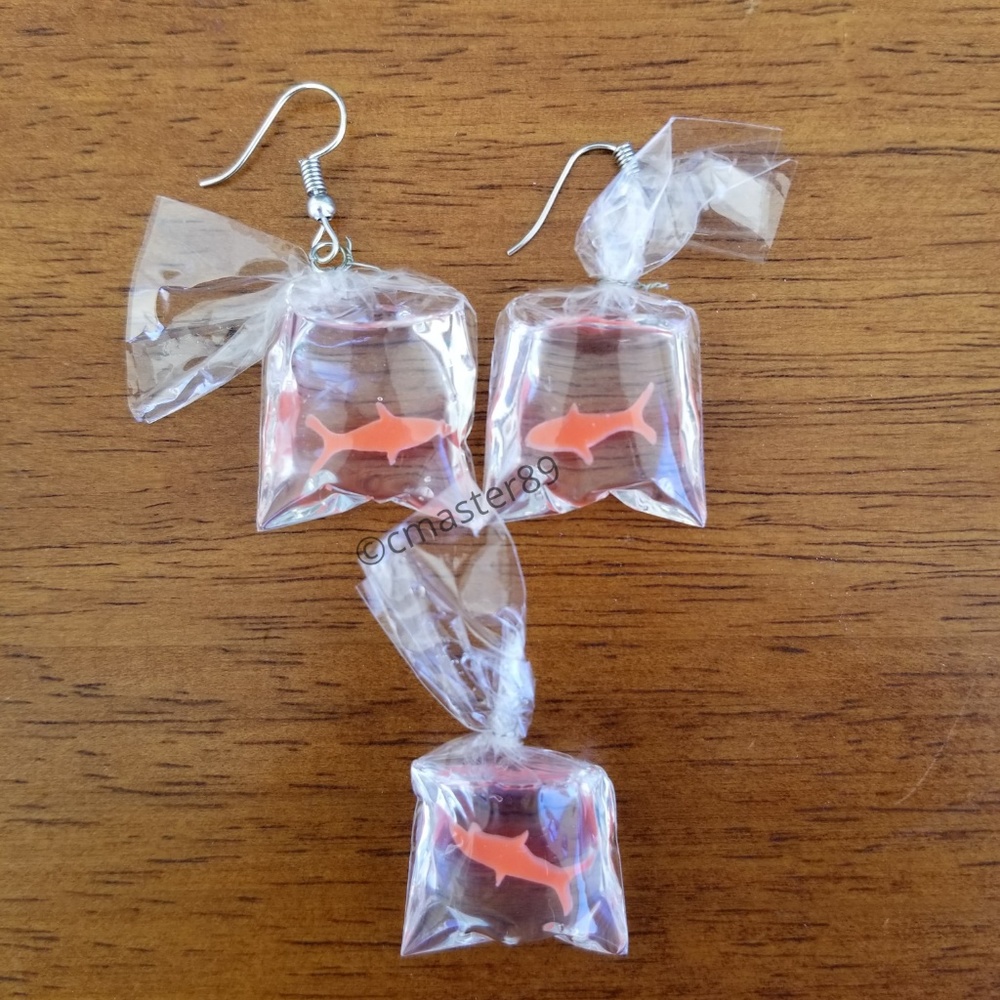 Clear Fish In A Bag Earring & Pendant Set - NEW - Picture 7 of 8